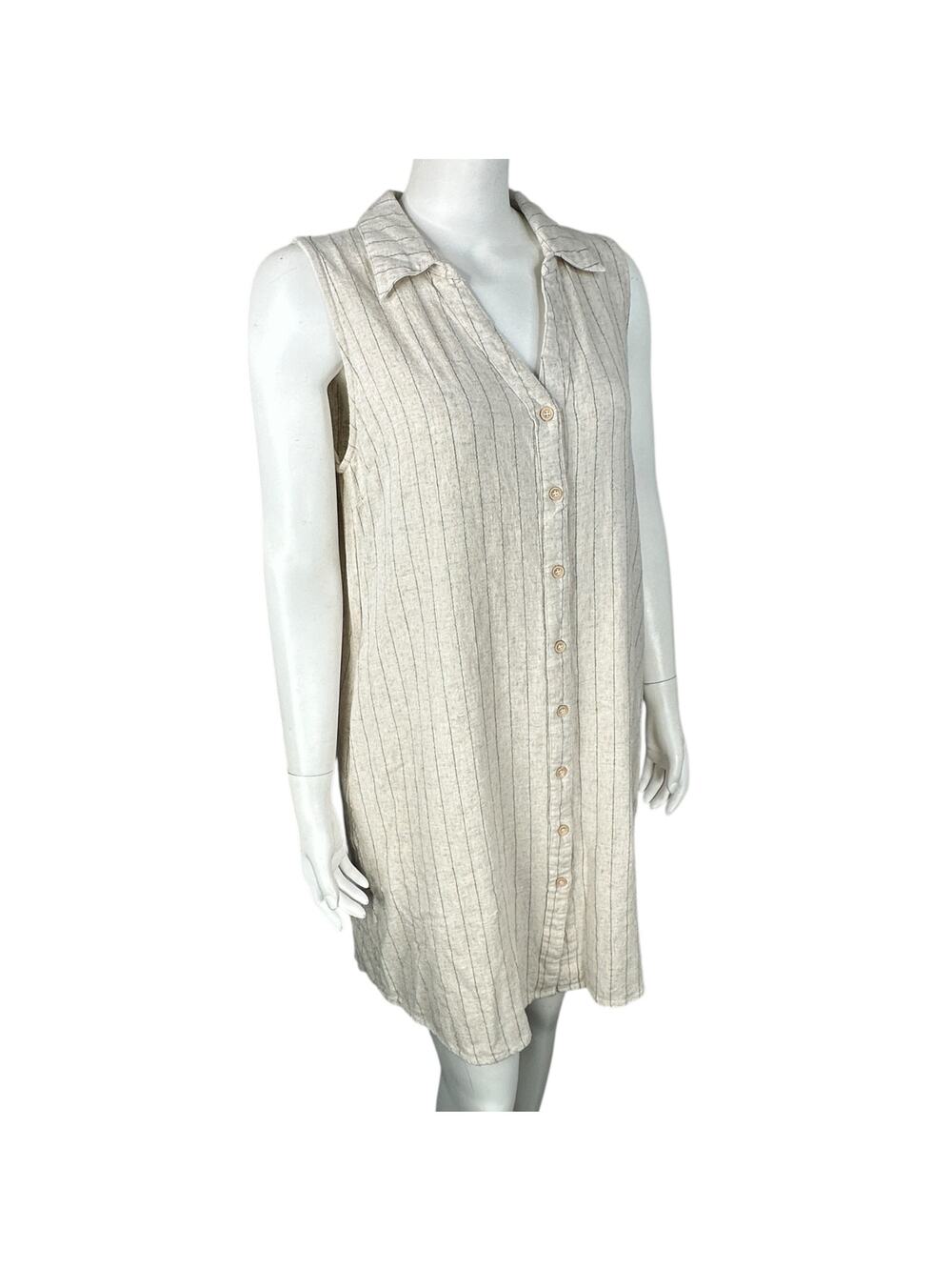 Allie Rose Mini Shirt Dress Size Large Linen Blend Pinstripe Sleeveless Pockets